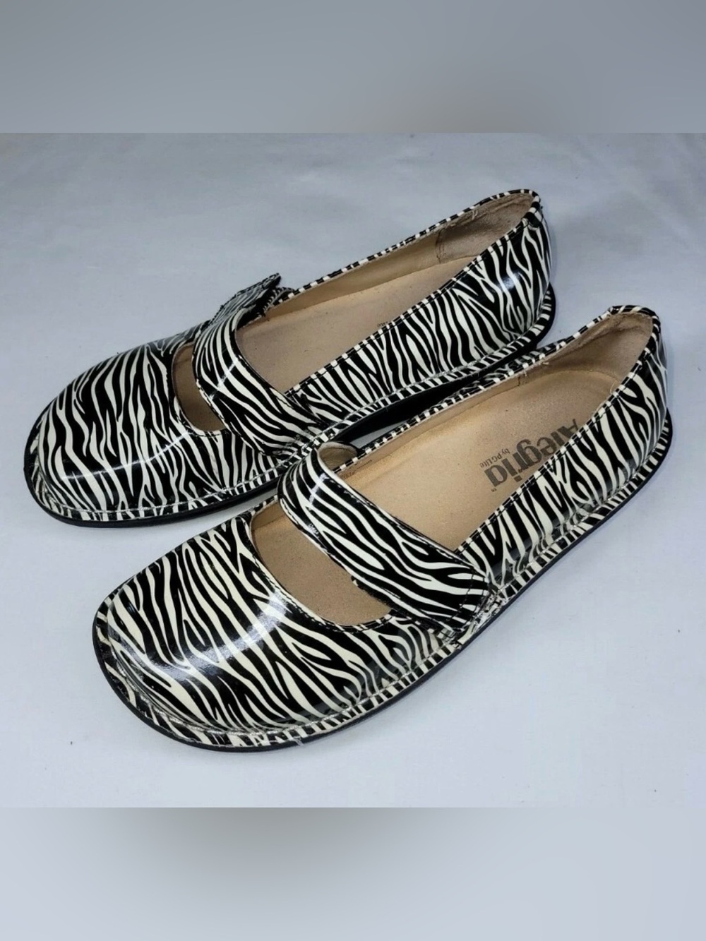 Alegria Felix Black White Leather Zebra Stripes Mary Jane Platform Comfort Shoes - Picture 2 of 8